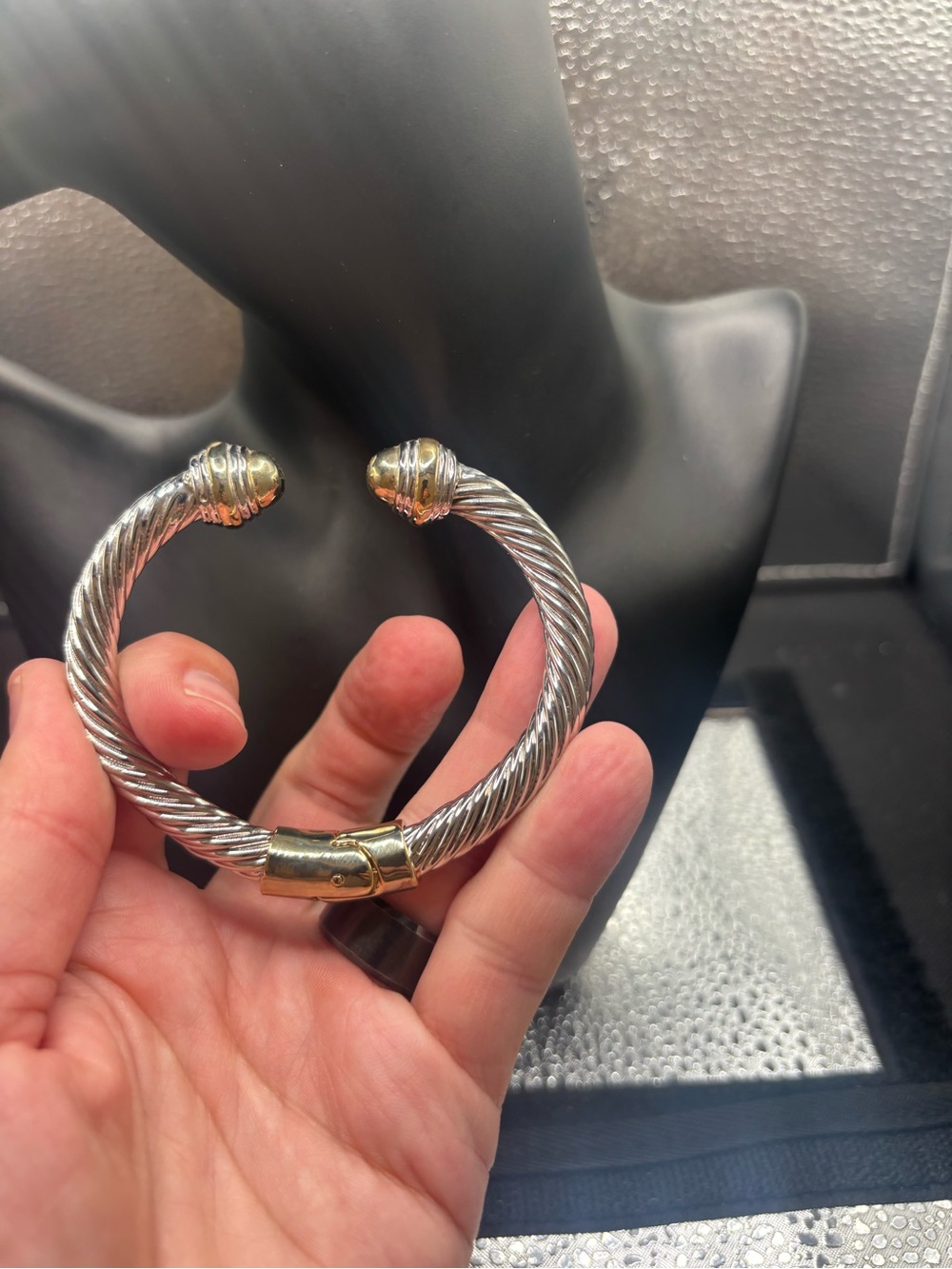 Two-Tone Twisted Cable Open Cuff Bracelet in Silver and Gold